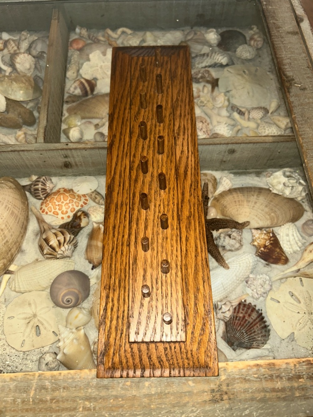 Oak Wood Jewelry/Tie/Key Organizer - Brown Finish 15 peg
